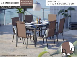 Gartenmöbel Set Metall Tisch 6 Stapelsessel Essgruppe Gartenset Sitzgruppe Stuhl schokobraun