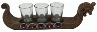 MystiCalls Schnapsglas Wikinger Schiff inklusive 3 Shotgläser - Wikinger, Shotgläser, Polyresin mit Gläser, Wikingerschiff mit 3 Shotgläsern