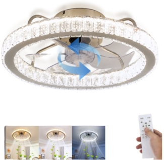 LETGOSPT Deckenleuchte 32W Deckenventilator mit beleuchtung 6 Windgeschwindigkeiten Dimmbar, 3 Farbtemperatur, LED fest integriert, Warmweiß, Kalteweiß, naturweiß, Ventilator mit LED Beleuchtung für Schlafzimmer, Wohnzimmer