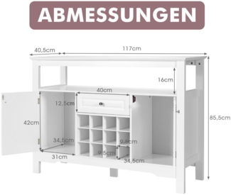 Modernes Esszimmerbuffet mit Kreuzförmigem Weinregal Offenem Regal 2 Schränken & Schublade Weiß