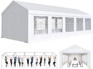 JUMMICO Pavillon Partyzelt 4x10 Wasserdicht Stabil PE Plane 450 N 170g Gartenzelt UV Schutz 50+ Zelt Festzelt Bierzelt Gartenpavillon für Garten, Party, Festival, Hochzeit, weiß