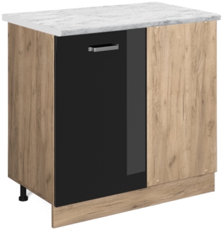 Eckunterschrank R-Line Schwarz Hochglanz 86 cm AP Marmor Vicco