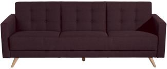 Julian Sofa 3-Sitzer mit Bettfunktion Flachgewebe Burgund Buche Natur