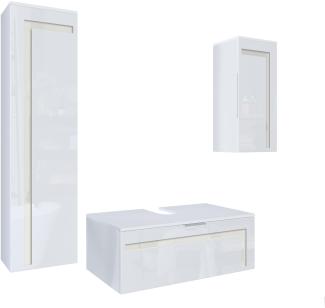 Badmöbel Komplettset Aloha V2, Korpus in Weiß matt / Fronten in Weiß Hochglanz mit Absetzungen in Creme Hochglanz