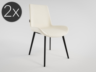2er Set Esszimmerstuhl Design Küchenstuhl Chase Kunstleder creme Metallbeine : Creme Ivory