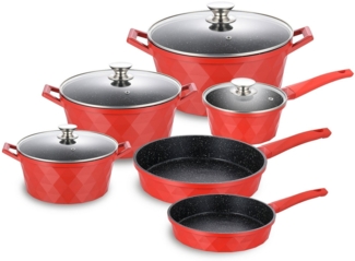Topf Kochtopf Kasserolle Bratpfannen Set 12-tlg Cheffinger rot DIAC12