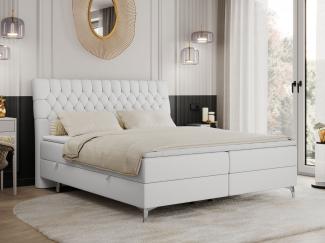 Boxspringbett mit 2 Bettkästen Matratze und Topper - MILEN - 120x200cm - Weiß Kunstleder - H3