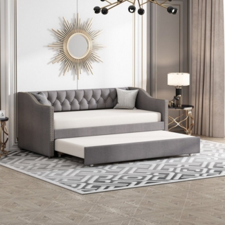 Furnishings Home Polsterbett Daybett Tagesbett Ausziehbett (Schlafsofa), Mit Unterbett,90x200cm,Lattenrost,Leinen