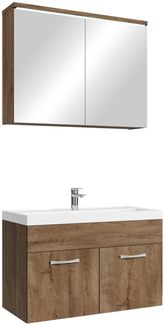 Badplaats Badmöbel Komplettset Paso 02 80 x 40 cm Braun Eiche - Badezimmermöbel mit Waschbecken und Spiegelschrank