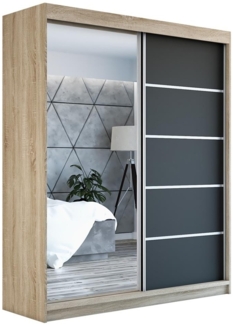 Schwebetürenschrank BERLIN 2-türig Schrank 180 cm (mit Spiegel) Farbe: Sonoma, schwarz