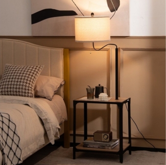 COSTWAY Nachttischlampe, ohne Leuchtmittel, Warmweiß, mit Beistelltisch, USB