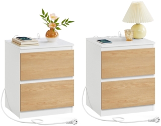 VASAGLE Nachttisch mit Steckdosenleiste, 2er Set, Beistelltisch, 2 Schubladen, 2 AC-Steckdosen, 1 USB-A-Anschlüsse, 1 USB-C-Anschluss, Wohnzimmer Schlafzimmer, modern, mandelgelb LETDE821Y02