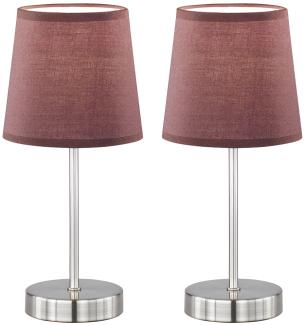 2er Set Tischleuchte nickel matt, Textil braun, H 32 cm