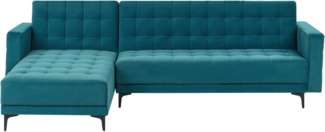 4-Sitzer Ecksofa Samtstoff seeblau schwarz rechtsseitig mit Schlaffunktion ABERDEEN