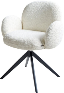 Drehstuhl Nube-Flex mit Armlehnen Bouclé Weiß Kreuzgestell breit Schwarz 360° drehbar Taschenfederkern