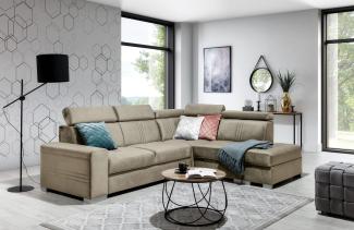 Ecksofa Schlafsofa NOLAN inkl. USB in Stoff Element Beige Ottomane Rechts