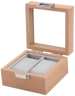 mixed24 Schmuckkasten Holz Uhrenkoffer für 2 Uhren Aufbewahrung Uhrenbox Uhrenkasten, Deckel aus Echtglas Uhrenaufbewahrung