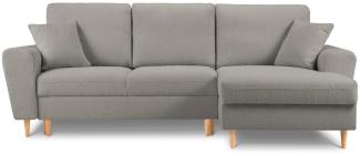 Micadoni 4-Sitzer Boucle Ecke rechts Sofa mit Bettfunktion und Box Moghan | Bezug Grey | Beinfarbe Natural Beech Wood