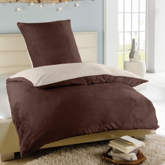 Bettwäsche 2-TLG Cashmere Touch ( Natur / Braun ) - Öko-Tex - 1 Bettbezug 135x200cm + 1 Kissenbezug 80x80cm Bettdecken Set mit Reißverschluss
