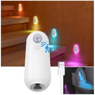 Jibenhome Nachtlicht Toilette Licht RGB WC-Nachtlicht Bewegungssensor USB Treppenlicht, 16 Farben RGB und Warmweiß, LED fest integriert, Toilettenschüssel Nachtlicht mit USB-Kabel, IP44