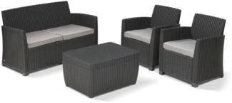 Dmora Loungeset für draußen Langley, Outdoor-Lounge mit Couchtisch, Terrassenset mit Kissen, 135x72 h76 cm, Anthrazit