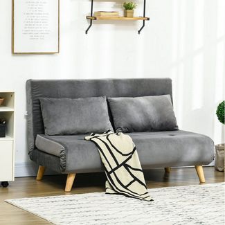 HOMCOM Sessel 2-Sitzer Sofa mit Bettfunktion, Klappsofa mit verstellbare Rückenlehne (Schlafcouch, 1-St, Bettsofa), für Wohnzimmer, Grau, 130 x 78 x 79cm