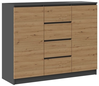 ibonto Nachtkommode Sideboard mit 4 Schubladen & 2 Türen für Schlafzimmer, Wohnzimmer