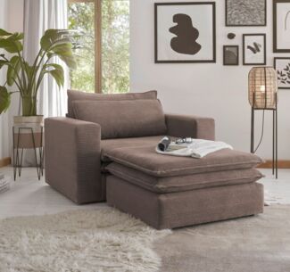 Loveseat Pesaro in braun Cord Set inkl. Hocker