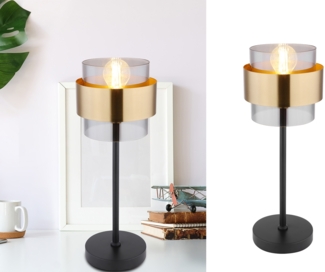 LED Tischleuchte mit Rauchglas Lampenschirm, Messingring, Höhe 47cm