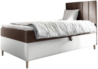 MEBLINI Kinderbett mit Bettkasten MAYA 1 80x200 Rechts – H3/Braun Samt Gepolstert Einzelbett mit Matratze - Polsterbett mit Stauraum - Bett mit Kopfteil – Stauraumbett