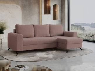 Wohnzimmersofa mit Schlaffunktion und Bettkasten - HUGO-Non - Rosa Boucle