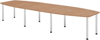 bümö Konferenztisch oval 400x130 cm großer Besprechungstisch in Nussbaum, Besprechungstisch mit Chromfüßen, Meetingtisch für 14 Personen, XXL-Tisch für Besprechungsraum & Meeting, KT40C-N-C