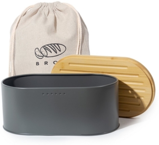 Zedelmaier Brotkasten Brotkasten mit Schneidebrett,MatteBrotbox mit Holzdeckel&Leinen beutel, Rundum Belüftung, Brotkorb für langanhaltende Frische, 35x19.3x15.5cm