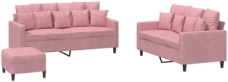 vidaXL 3-tlg. Sofagarnitur mit Kissen Rosa Samt 3201713