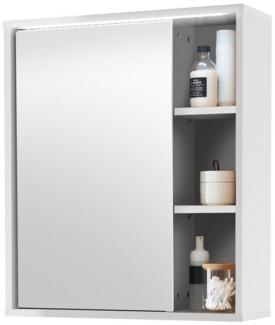 Stella Trading Spiegelschrank Bad mit LED-Beleuchtung in Weiß - Badezimmerspiegel Schrank mit viel Stauraum - 60 x 70 x 20 cm (B/H/T)