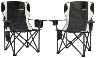 Outsunny Campingstuhl mit Armlehnen Getränkehalter Kopfstütze Kühltasche (2er Set Faltstuhl, 2 St), bis 120kg belast, gepolstert, für Garten, Camping
