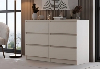 Home Collective Kommode Highboard Sideboard für Flur Schlafzimmer Wohnzimmer (Perfekt für Wohnzimmer, Schlafzimmer oder Esszimmer), mit 6 Schubladen, Breite 120 cm Höhe 75, Beige