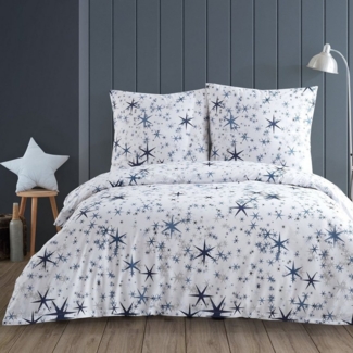 Buymax Bettwäsche, Renforcé, 3 teilig, Bettbezug-Set 200x200 cm 100% Baumwolle mit Reißverschluss Sterne Weiß