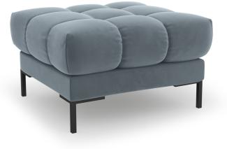 Micadoni Samtstoff Pouf Hocker Mamaia | Bezug Light Blue | Beinfarbe Black Metal