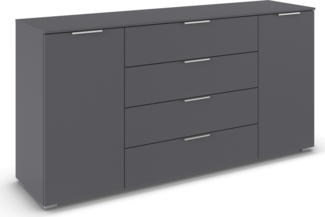 rauch Kombikommode Sideboard Türkommode Schubladenkommode Kommode ASTANA (Breite 160 cm / Höhe 81 cm, mit 4 Einlegeböden), 2-türig, 4 geräumige Schubladen, Kantengriff Alufarben MADE IN GERMANY