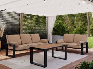 Gartenmöbel-Set mit Tisch für 5 Personen, auf Metallbeinen, Gartenlounge mit Sofa - ELBA 2 - beige