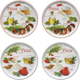 4er Set Pizzateller Napoli Green & Red Ø 32 cm Platte XL-Teller Porzellan