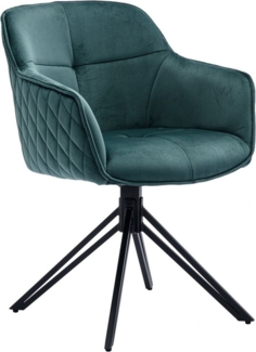 EMMA Esszimmerstühle 2er Set mit schwarzem Metallgestell, Grün - Bequeme Samt Stühle für Esszimmer & Wohnzimmer - 59 x 82 x 62 cm (B/H/T)