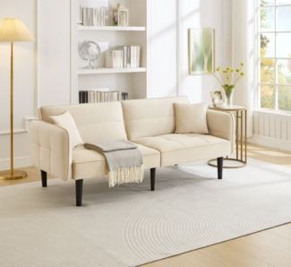 2-in-1 verstellbares Schlafsofa, 176 x 78 x 76 cm, Samt Beige, mit klappbaren Armlehnen