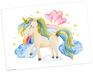 Tischsetmacher Platzset Tischset, Platzset abwaschbar - für Kinder - Einhorn in den Wolken, (aus erstklassigem Vinyl (Kunststoff - BPA-frei), 1-St, 44 x 32 cm - rutschfeste Tischdekoration), Made in Germany