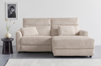 INOSIGN Ecksofa JENNA, L-Form, 209cm, manuelle u. elektrische Funktion, mit USB A/C, Liegefunktion 105°-150°, Federkern, Cord