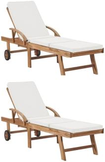 vidaXL Sonnenliegen mit Auflagen 2 Stk. Massivholz Teak Creme 3054633