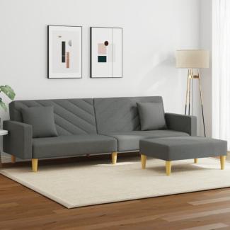 vidaXL Schlafsofa 2-Sitzer mit Kissen und Fußhocker Dunkelgrau Stoff