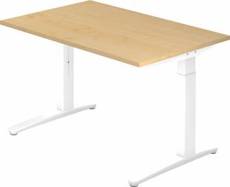 bümö® Design Schreibtisch XB-Serie höhenverstellbar, Tischplatte 120 x 80 cm in Ahorn, Gestell in weiß