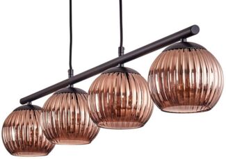 hofstein Hängeleuchte Hängelampe aus Metall/Riffelglas in Schwarz/Kupferfarben, ohne Leuchtmittel, Leuchte im Retro/Vintage-Design mit Glasschirmen (15 cm), 4 x E14